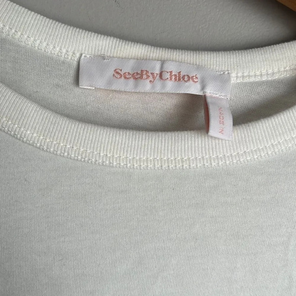 See by Chloe Luxury White Bell Long Sleeve Decorated Boxy Top French Style - Picture 5 of 10